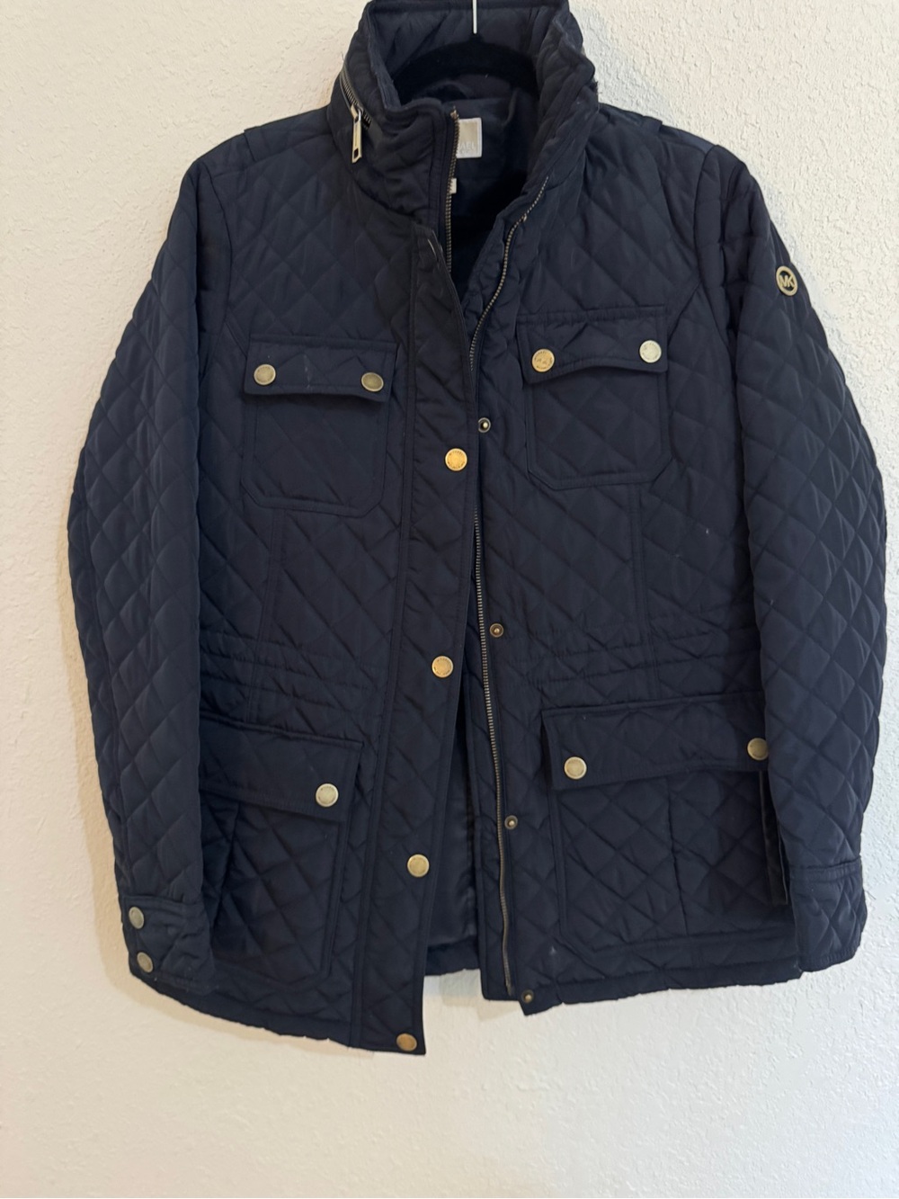 Michael Kors Black Quilted Coat with Gold Label